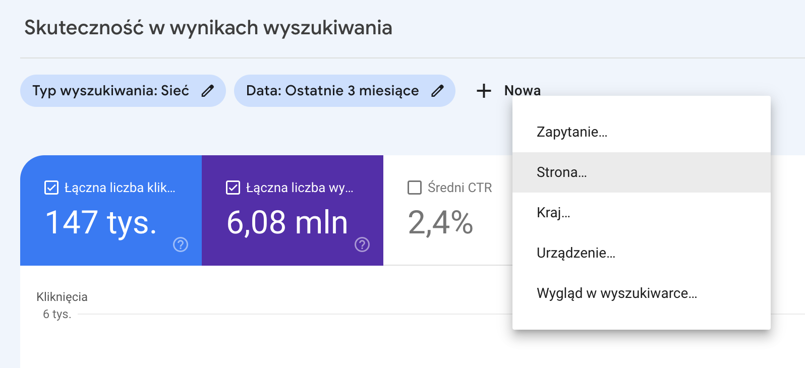filtrowanie - strona w Google Search Console