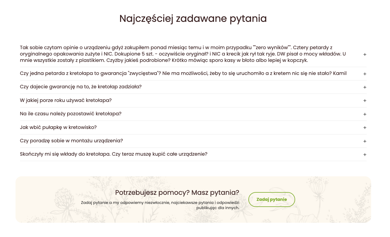 Kretołap Sklep Dla Ogrodu - sekcja FAQ